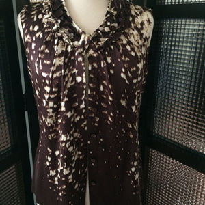 ELIE TAHARI PRINT SLEEVELESS SILK BLEND BLOUSE